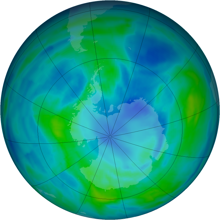 Antarctic ozone map for 07 April 2013